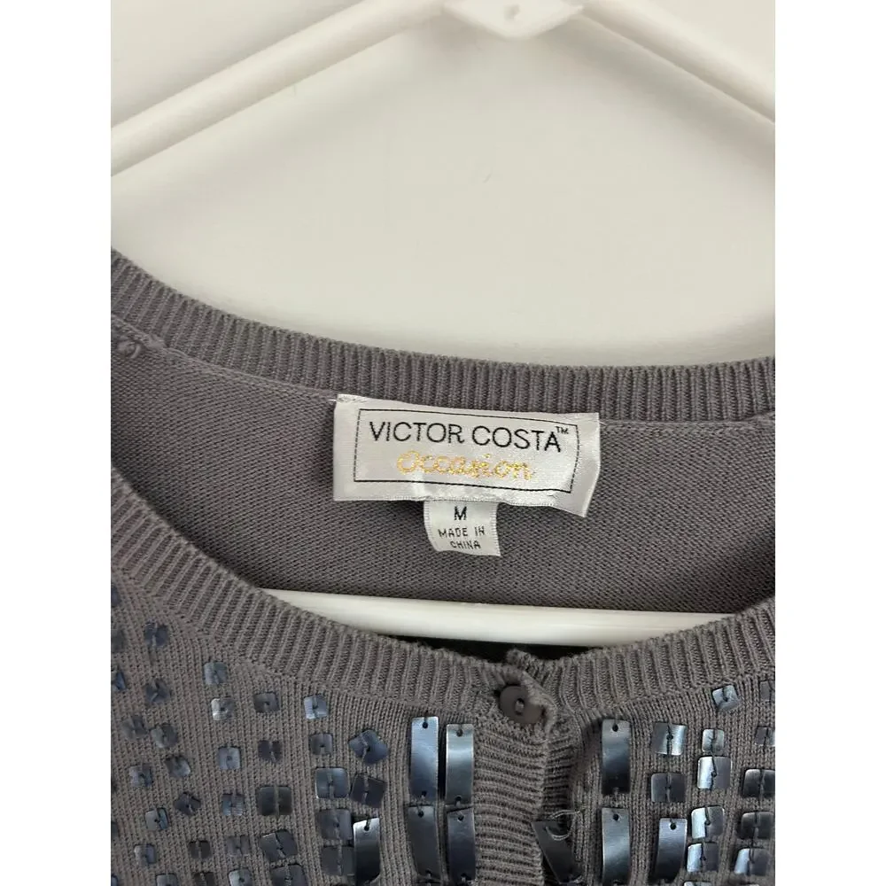 Victor Costa Occasion Beaded Top Size Medium – Silver Embellished Party Piece